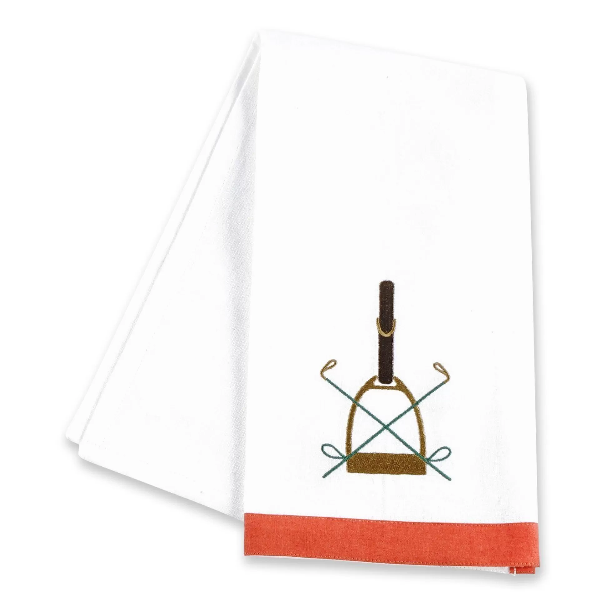 Pomegranate Inc. Embroidered Hand Towels*Stirrup Tea Towel Coral (Set Of 2)